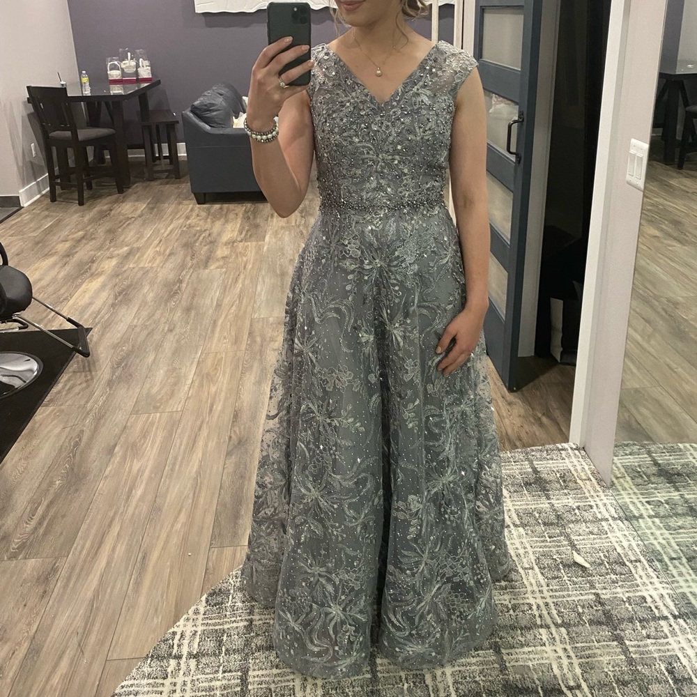 LARA Silver Sequin Embellished Sleeveless Gown